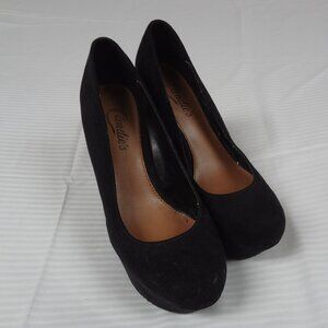 CANDIES SUEDE BLACK WEDGE HEELS WOMENS SIZE 8
